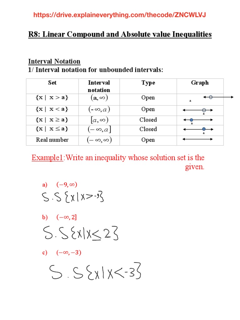 R8: Linear Compound and Absolute Value Inequalities: Interval Notation ...