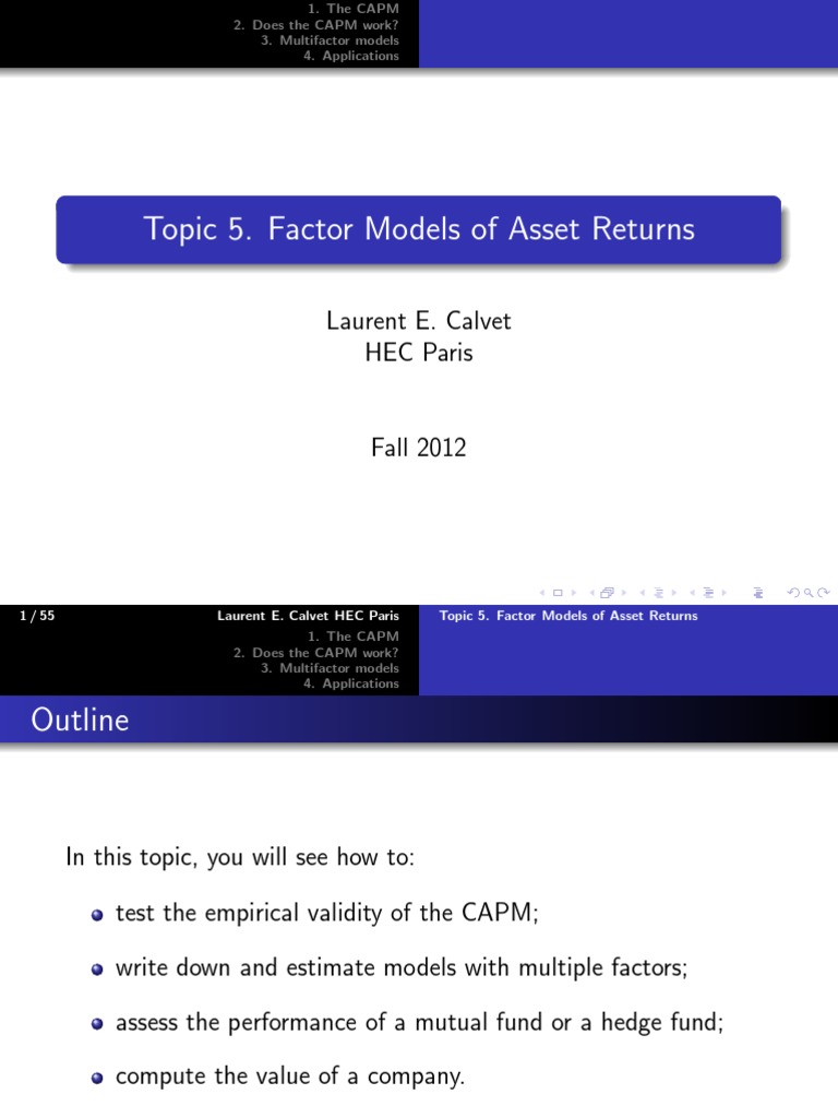 CAPM and Multifactor Models Explained | PDF | Capital Asset Pricing ...