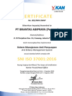 Sertifikat SMAP SNI ISO 37001 - 2016 PT Brantas Abipraya (Persero)
