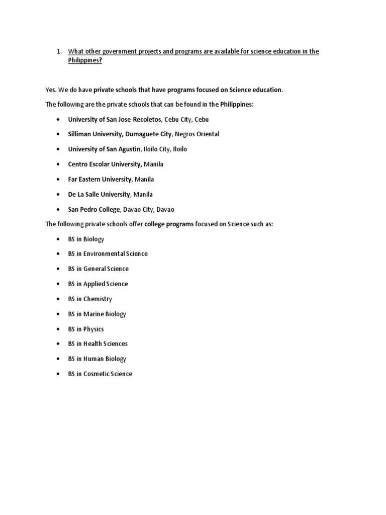 Science Education Programs in the Philippines | PDF