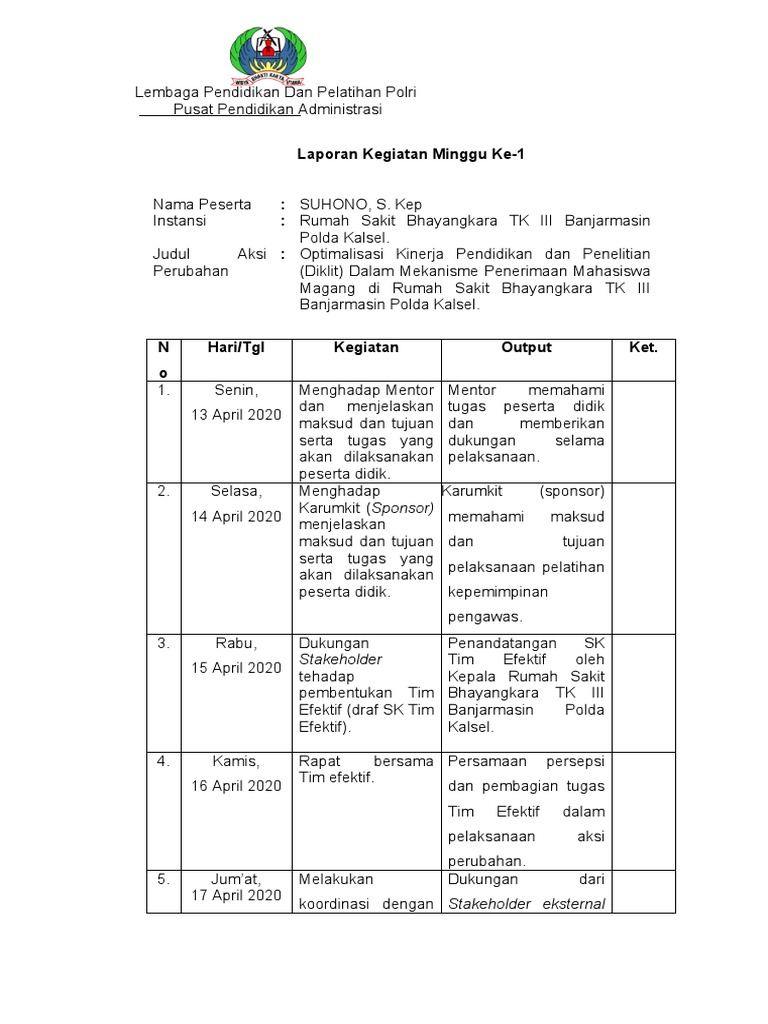 Laporan PKP Minggu Ke-1 | PDF