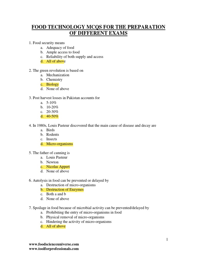 Food Technology MCQs for Exams | PDF | Carbohydrates | Vitamin