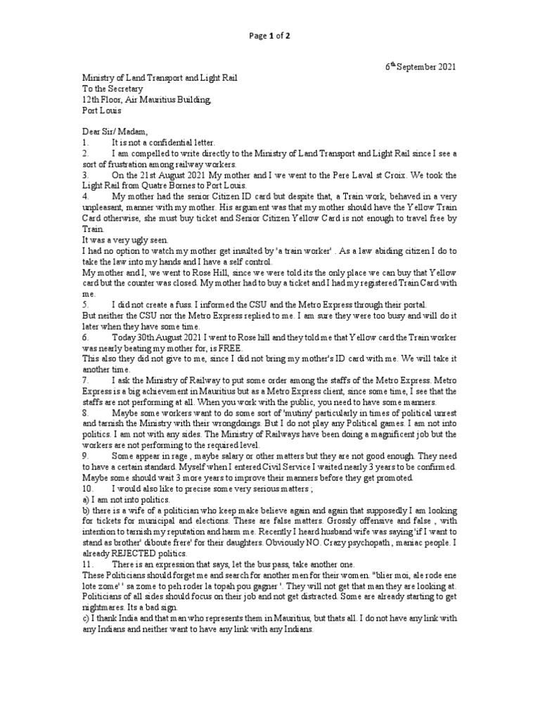 Letter To Ministry of Train and Land Transport 06092021 PDF