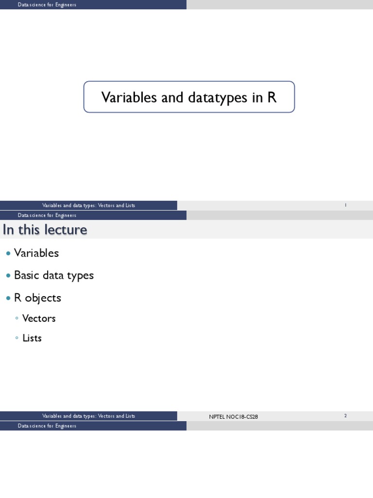 Lec3 - Variables and Datatypes - Vectors and Lists | PDF | Data Type ...