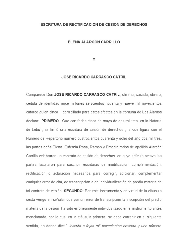 Escritura de Rectificacion de Cesion de Derechos | PDF