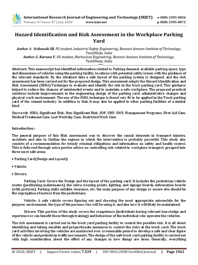 Parking Area HIRA | PDF | Risk | Risk Assessment