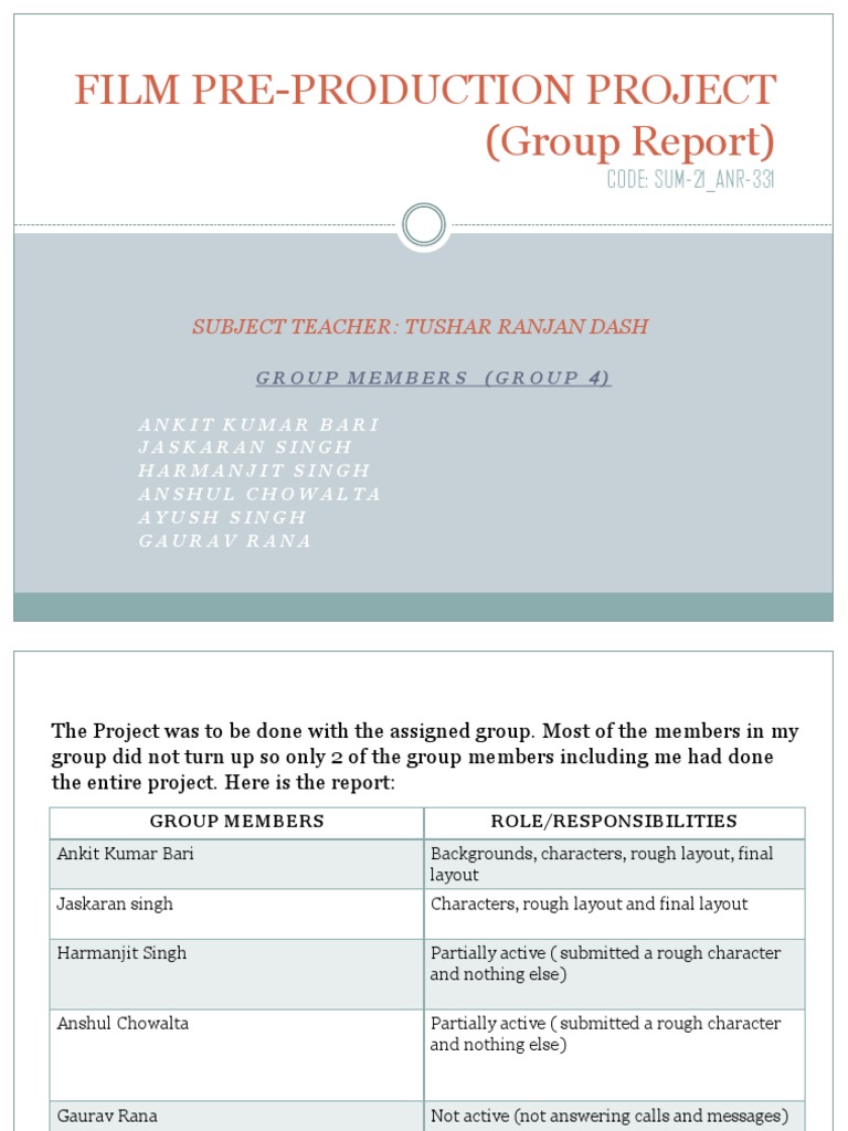 Film Pre-Production Project (Group Report) : CODE: SUM-21 - ANR-331 | PDF