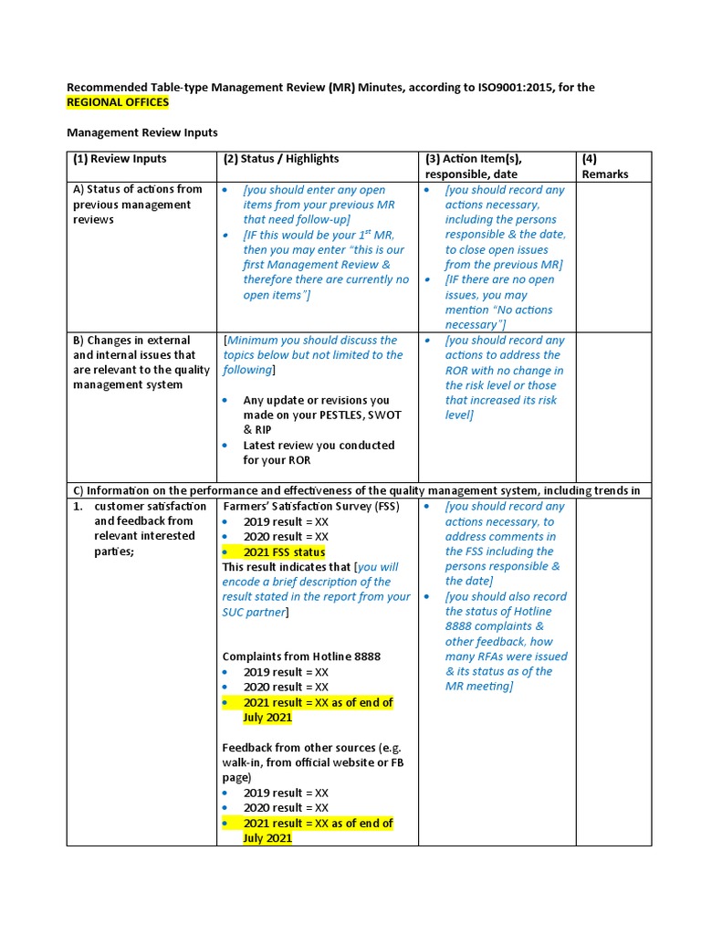Management Review Minutes for NIA Offices | PDF | Economies | Business ...