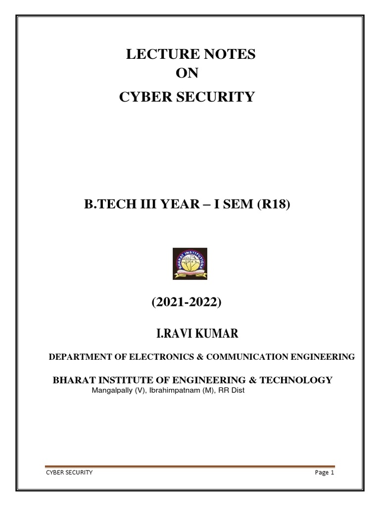 Cyber Security Lecture Notes Overview | PDF | Computer Security | Security