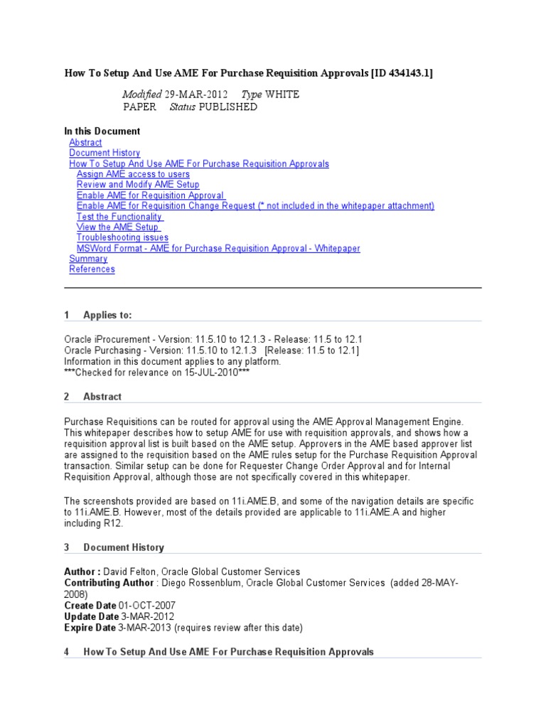 AME Setup for Purchase Requisitions | PDF | Databases | Database ...