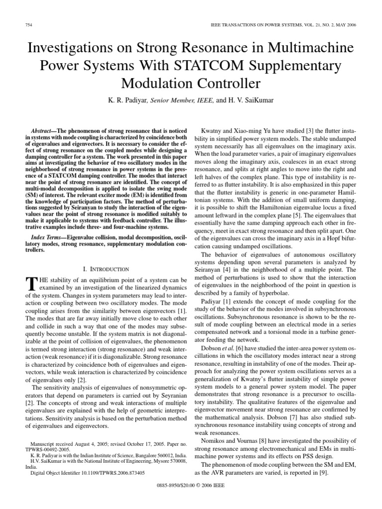 Investigations On Strong Resonance in Multimachine Power Systems With ...