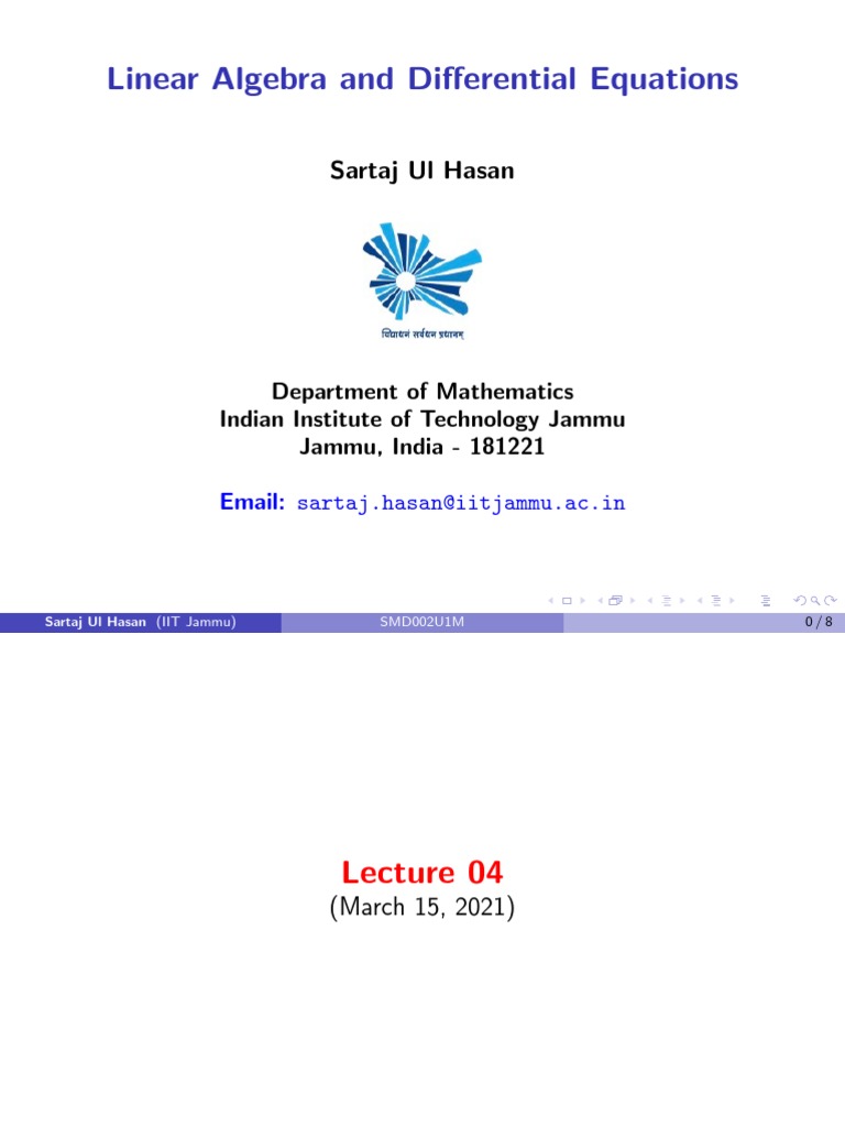 Linear Algebra and Differential Equations: Sartaj Ul Hasan | PDF ...