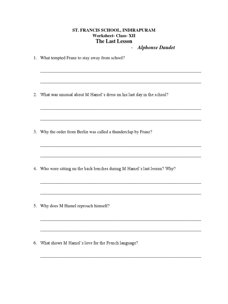 The Last Lesson: - Alphonse Daudet | PDF