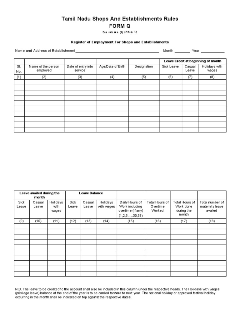 Employment and Leave Register Format | PDF