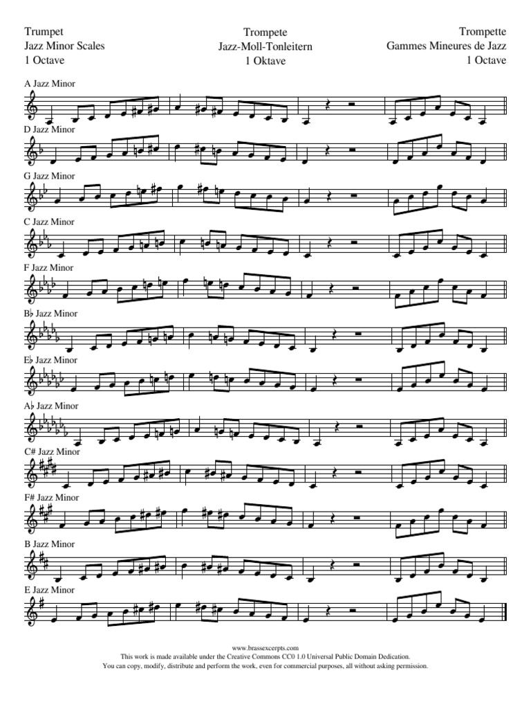 Jazz Minor Scales Trumpet Lexcerpts PDF Trumpet Creative