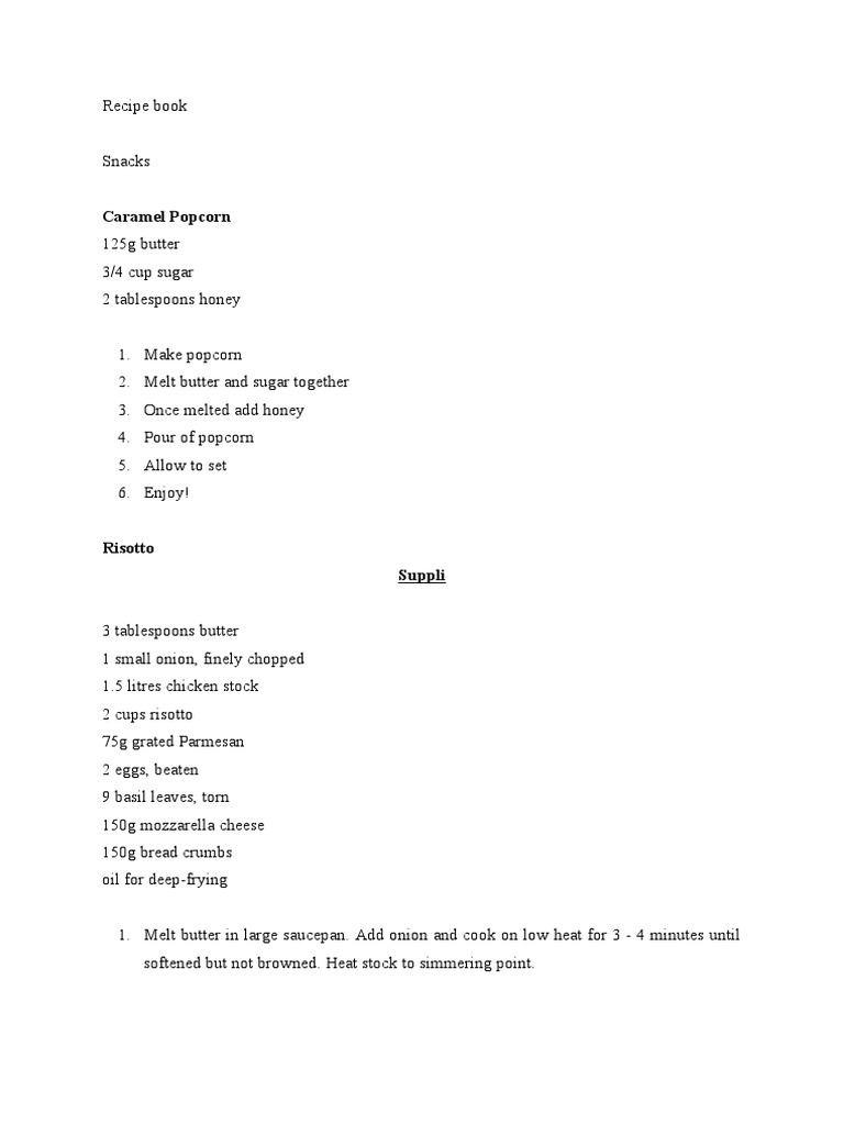 Recipe Book PDF Pasta Food Ingredients