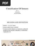 Classification of Sensors: Unit - 1 Presented by Mrs.M.P.Sasirekha