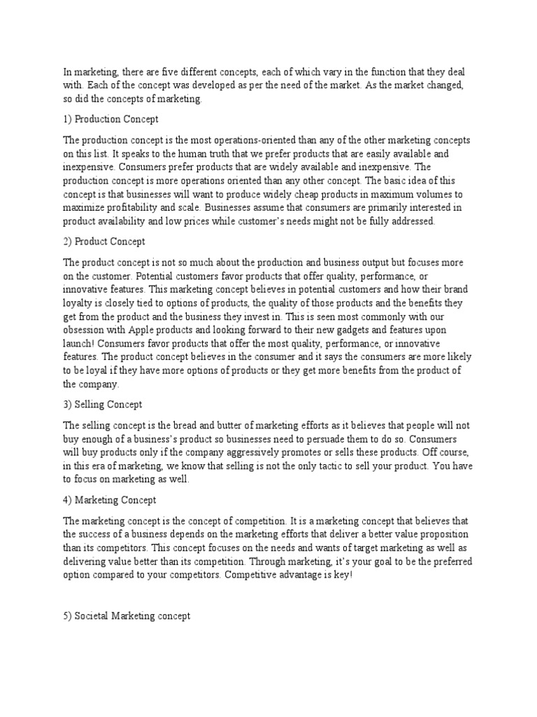 Five Core Marketing Concepts Explained | PDF | Marketing | Product ...
