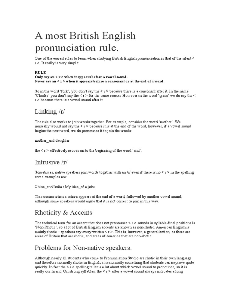 A Most British English Pronunciation Rule PDF English Language