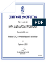 Practicing COVID-19 Preventive Measures in The Workplace - Certificate of Completion