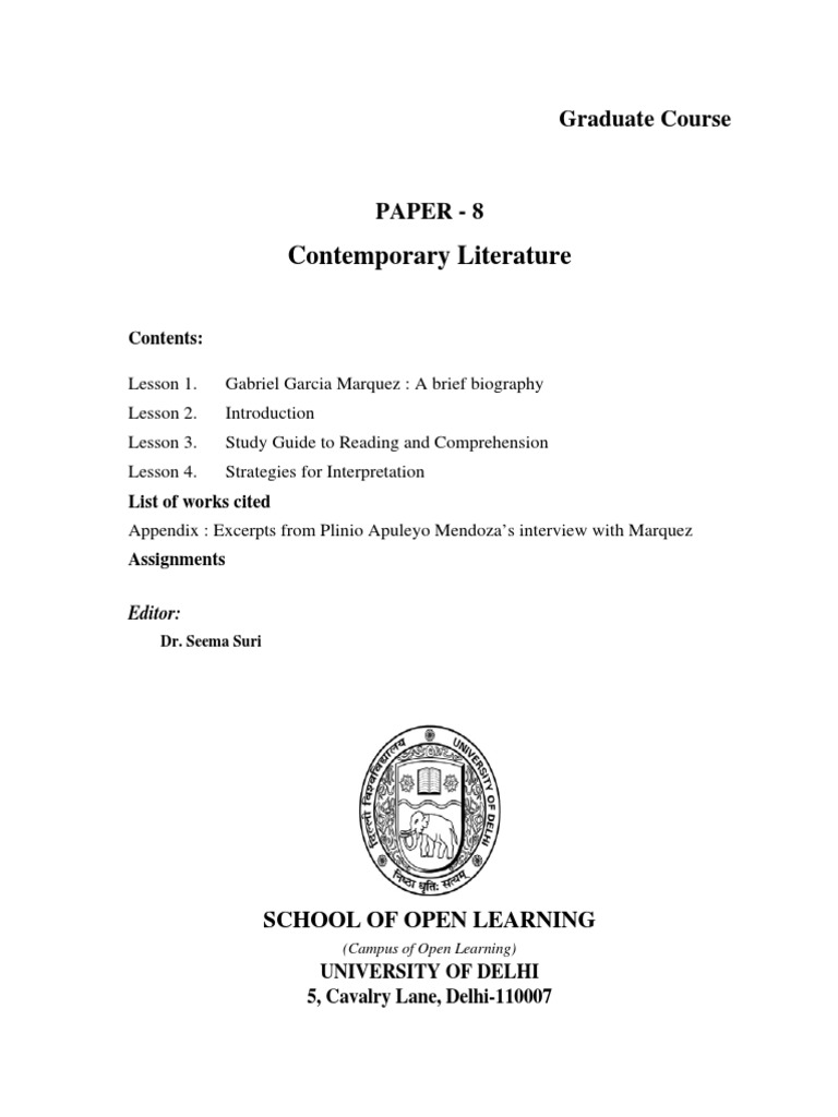 Delhi Uni. SOL Notes - Chronicle of A Death Foretold | PDF | Gabriel García  Márquez, image size:768x1024