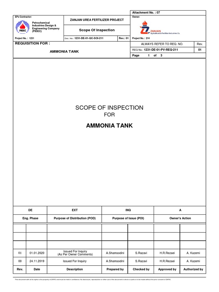 Scope of Inspection For Ammonia Tank | PDF | Nondestructive Testing ...