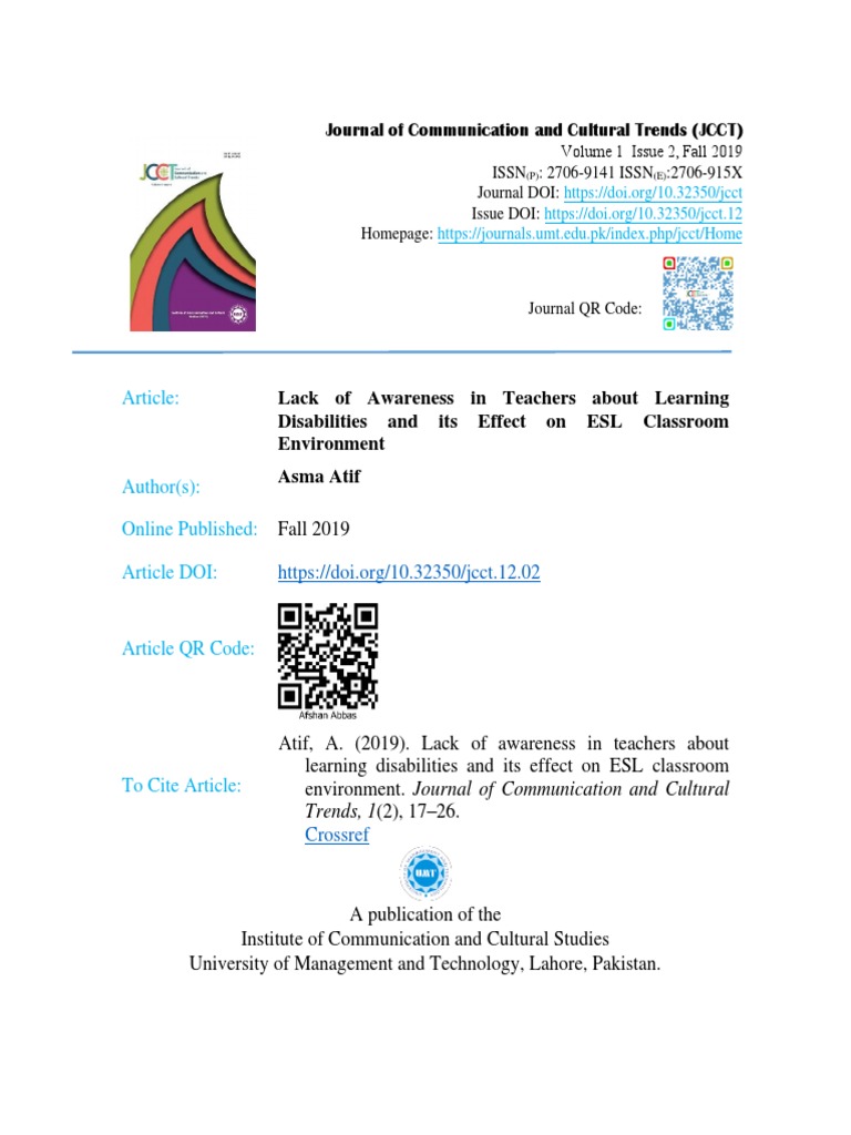 Teacher Awareness of Learning Disabilities in ESL | PDF | Learning ...