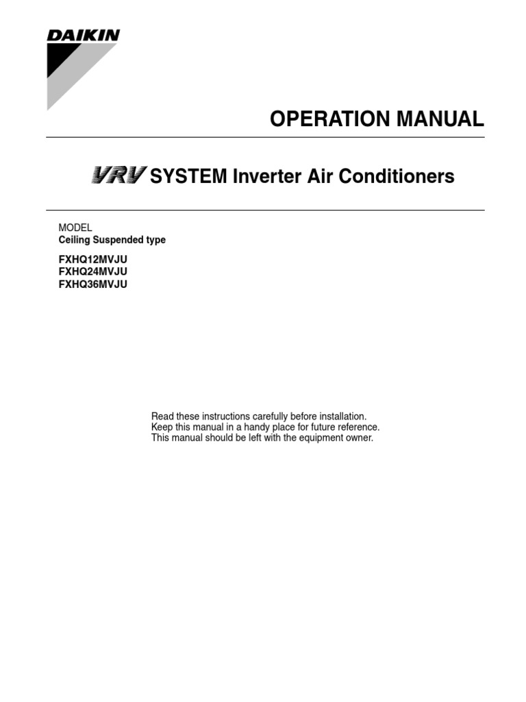 Operation Manual SYSTEM Inverter Air Conditioners PDF Air