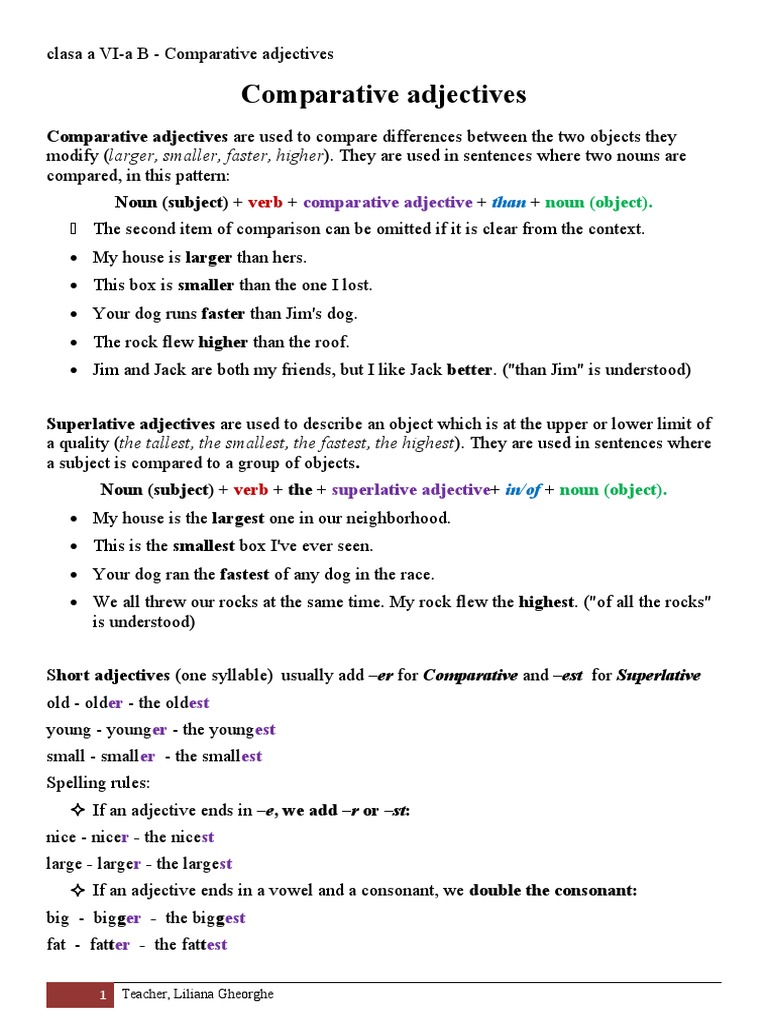 Clasa A VI Comparative Adjective | PDF | Adjective | Syntax