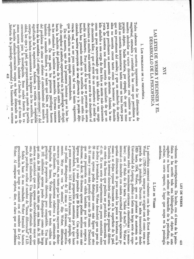 Las Leyes de Weber y Fechner y El Desarrollo de La Psicofisica | PDF