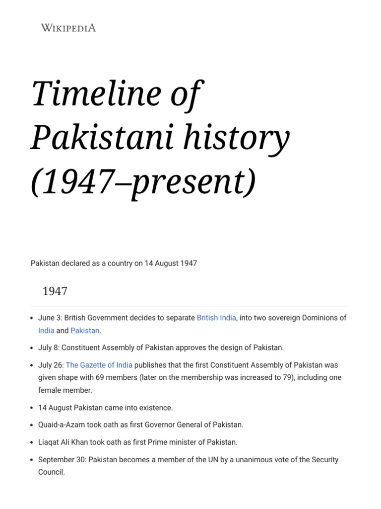 Timeline of Pakistani History (1947-Present) - Wikipedia | PDF | Pervez ...