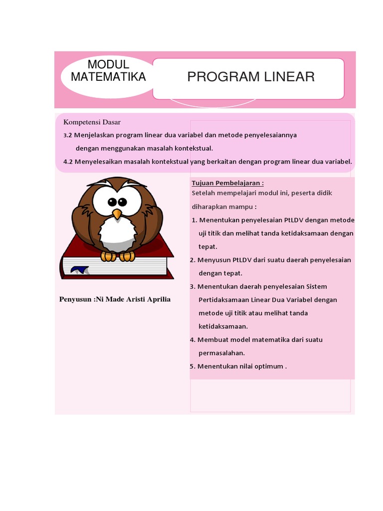 Program Linear Kelas 11: Modul Pembelajaran | PDF | Metode & Bahan Ajar ...