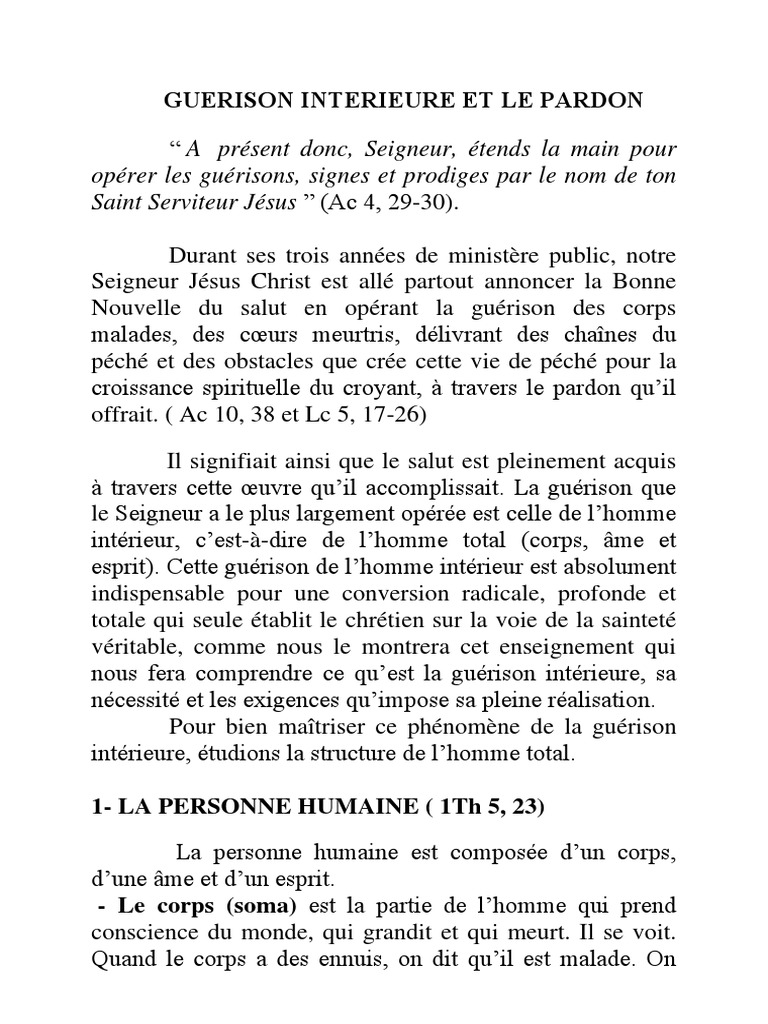 Prière De Guérison Intérieure Du Père Tardif Guerison Interieure Pardon | PDF | Jésus | Pardon