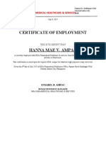 Certificate of Employment: Paramedical Healthcare & Services