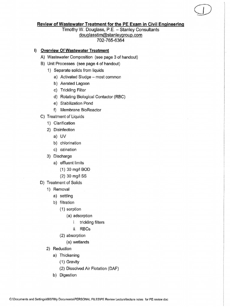 Wastewater Lecture Notes Sept 2008 | PDF