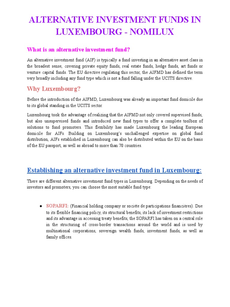 Alternative Investment Funds in Luxembourg | PDF | Economies | Investing