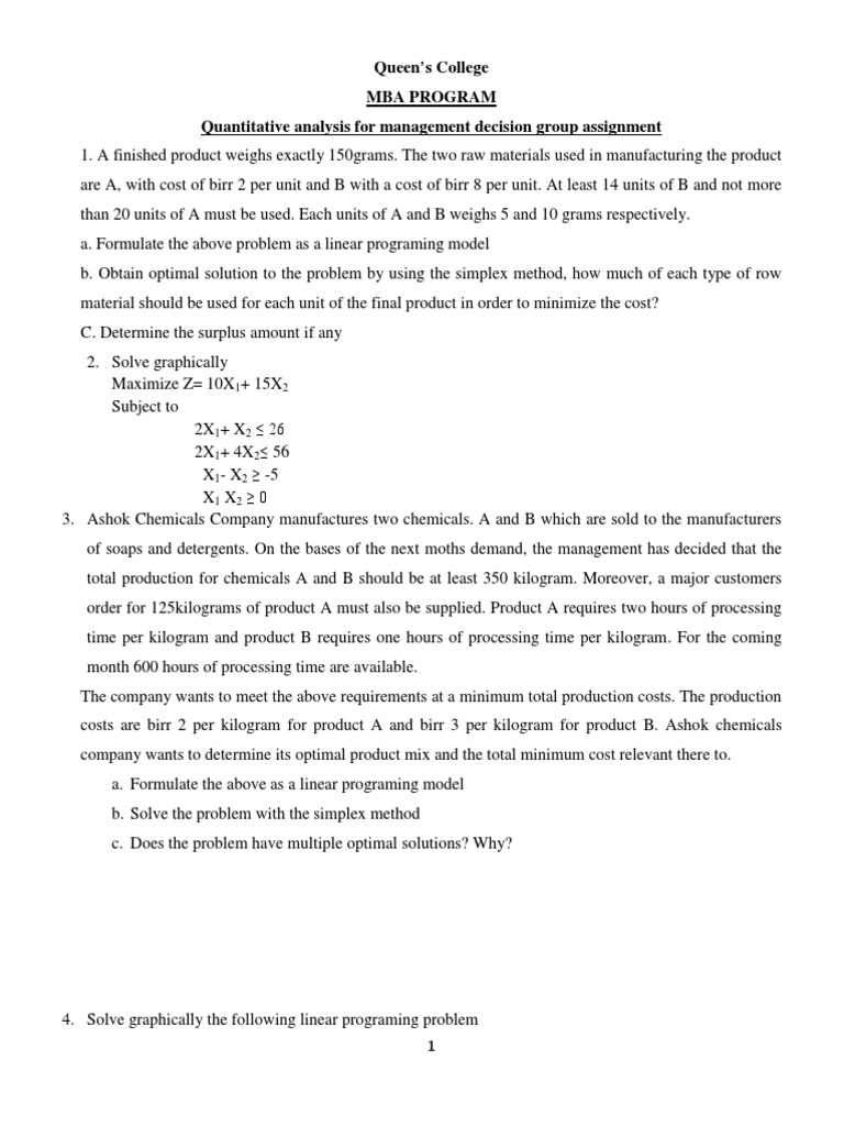Quantitative Method For Mgt Decision Pdf Linear Programming Economies