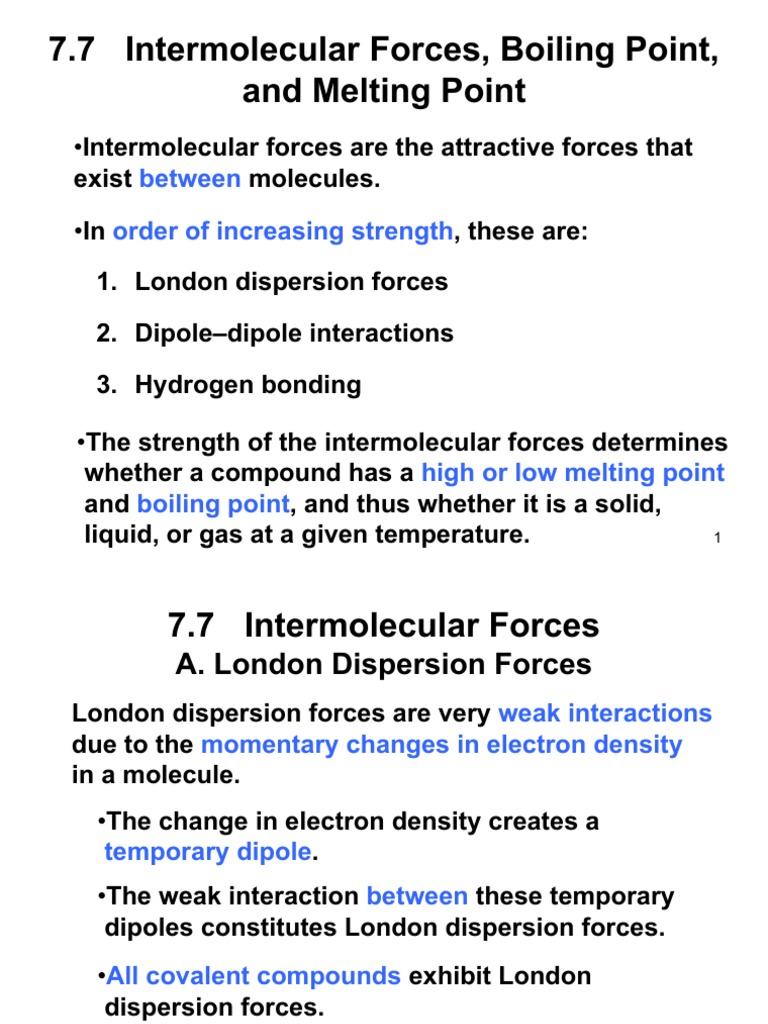 7.7 Intermolecular Forces, Boiling Point, and Melting Point ...