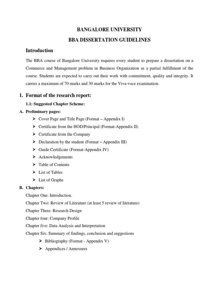 BBA Dissertation Guidelines at Bangalore U | PDF | Thesis