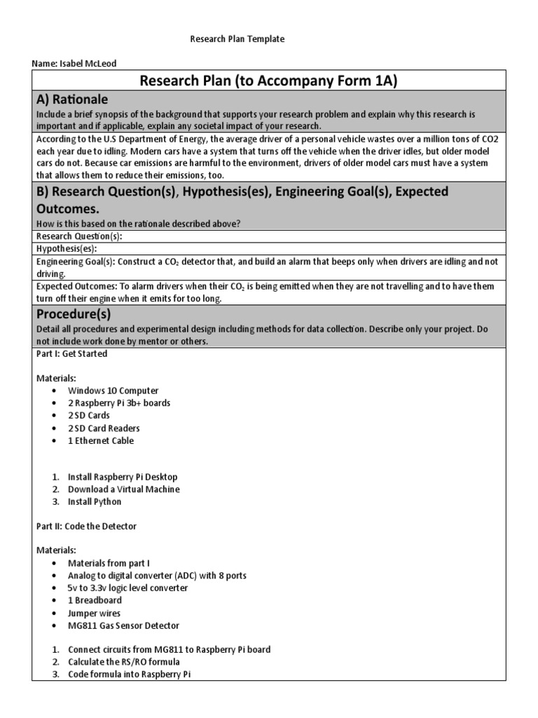 Research Plan Project Summary For 1a 2 | PDF | Sensor | Raspberry Pi
