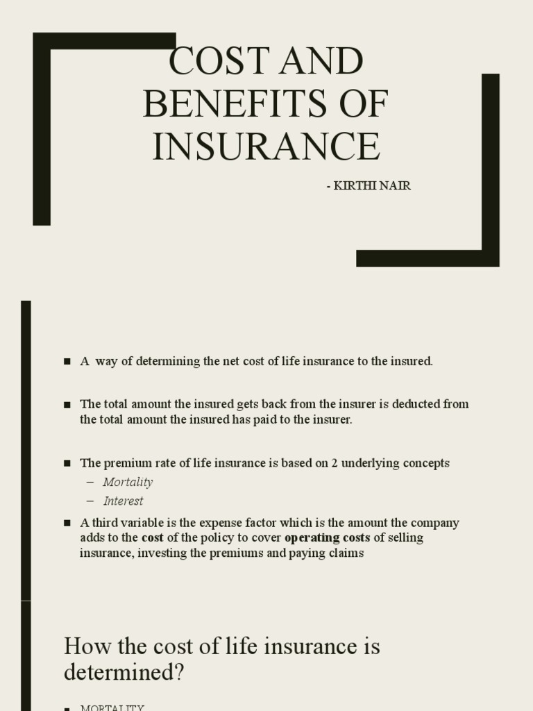 Cost and Benefits of Insurance PDF