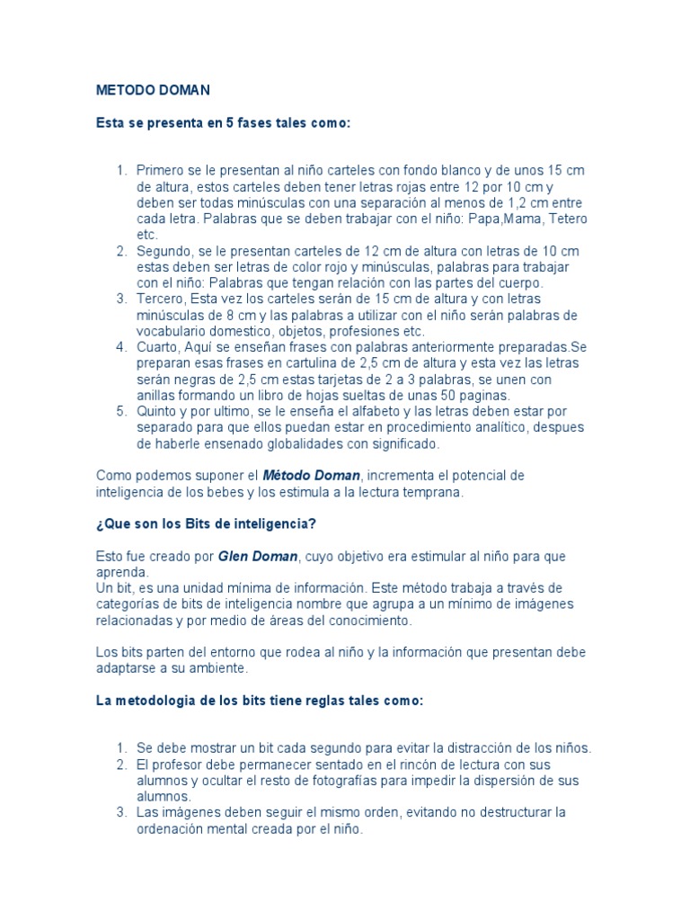 Metodo Doman | PDF | Aprendizaje | Modificación de comportamiento
