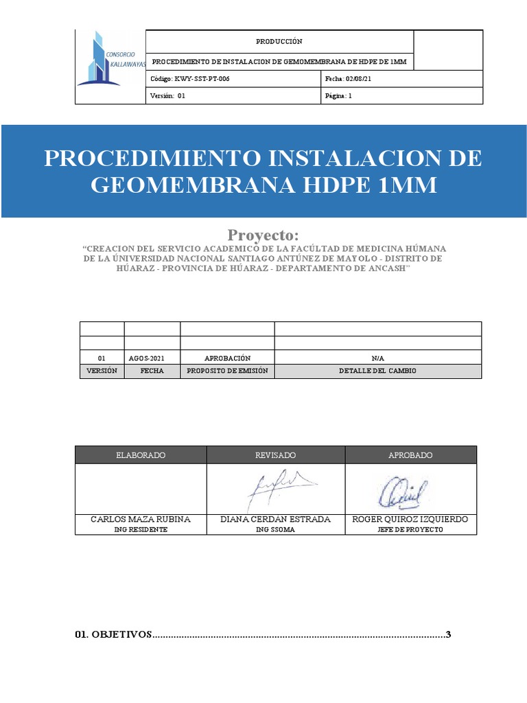 Procedimiento Instalacion de Geomembrana HDPE 1mm | PDF | Construcción ...