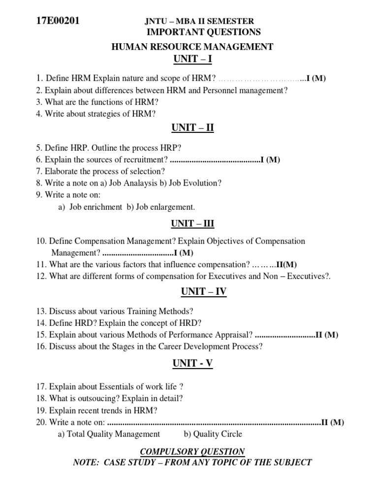 JNTUA MBA II Sem Important Questions | PDF | Communication | Marketing