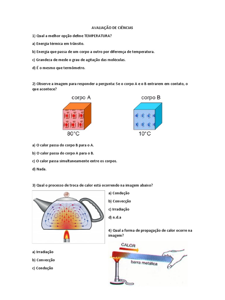 Avaliação de Calor e Temperatura 7º Ano | PDF | Calor | Convecção