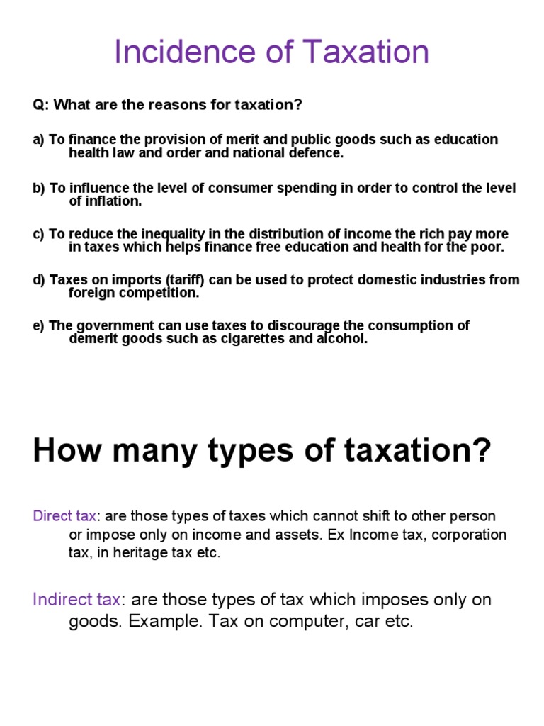 Incidence of Taxation: Q: What Are The Reasons For Taxation? | PDF ...