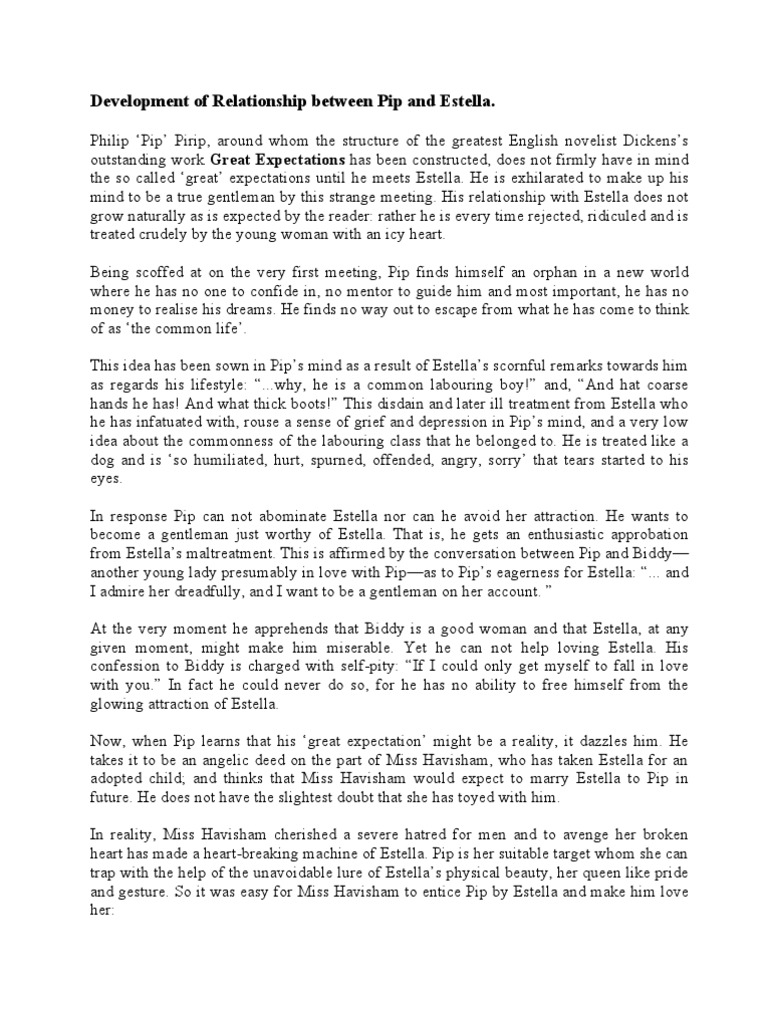Development of relationship between Pip & Estella Estella Great Expectations