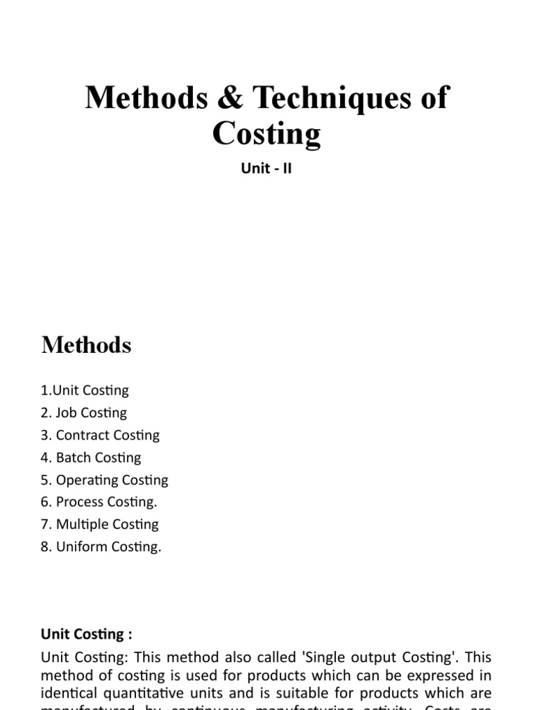 Costing Methods and Techniques Explained | PDF | Weaving | Cost
