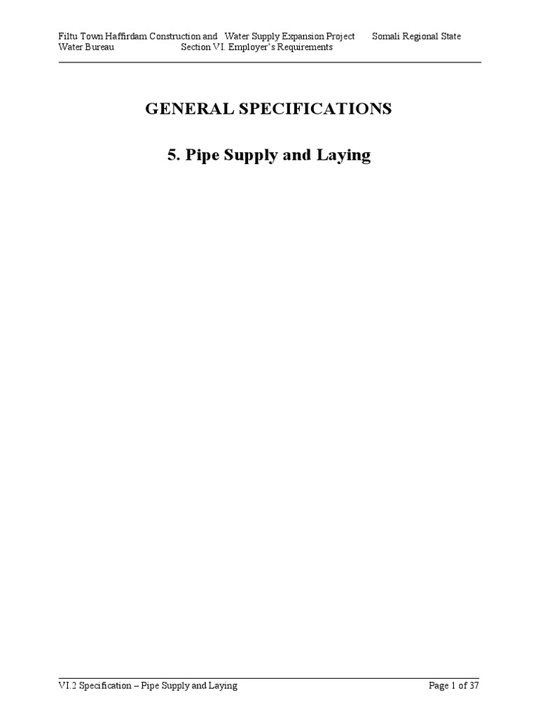 Pipe Supply and Laying Specifications | PDF | Pipe (Fluid Conveyance ...