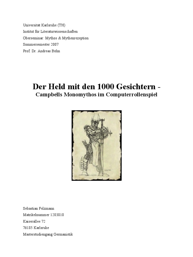 Der Held Mit Den 1000 Gesichtern - Monomythos Und Computerrollenspiele ...